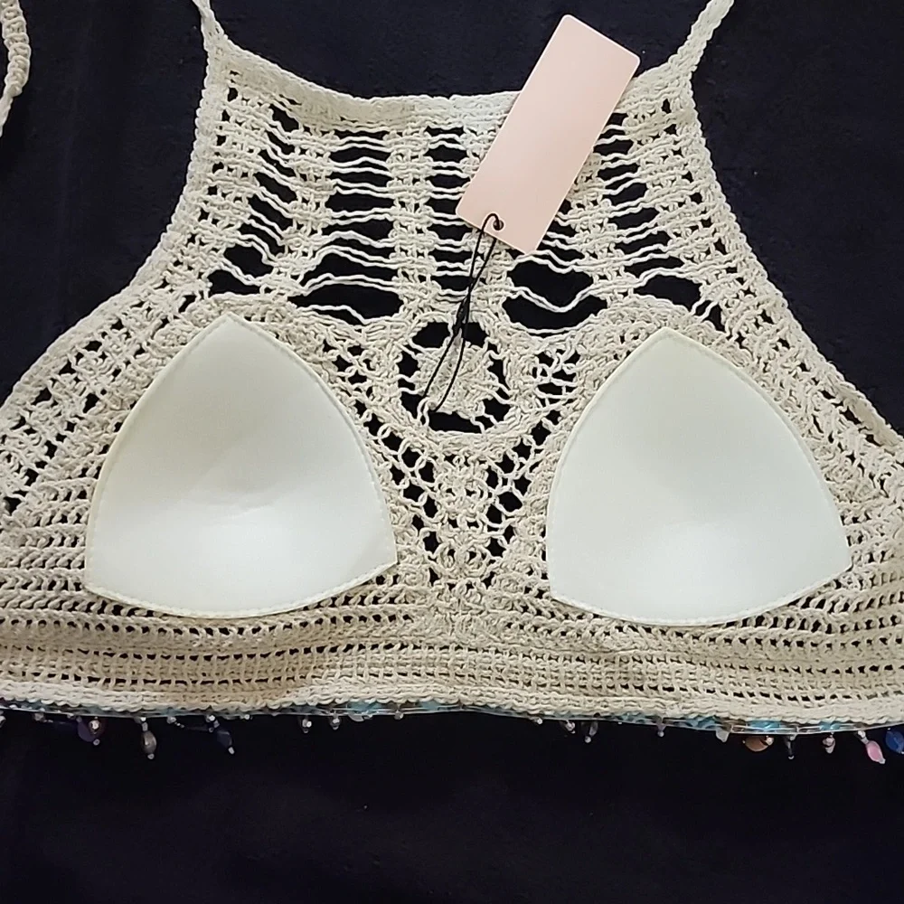 NWT: Coachella-Ready, Evil Eye, Beaded, Crochet Halter Top! - Picture 2 of 2